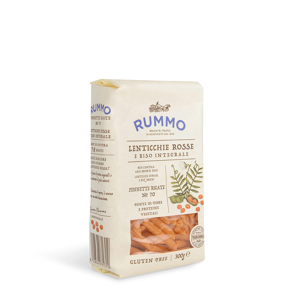 Pennette Rigate N° 70 - Lentilles rouges et Riz Brun Rummo